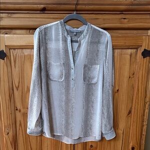 NY Collection Grey Snake Skin Print Button Up Top Sheer Women's Large